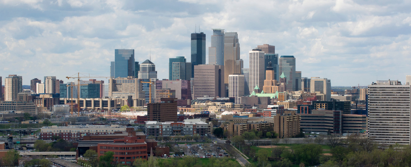 The Minneapolis skyline, as seen from the East Bank of campus